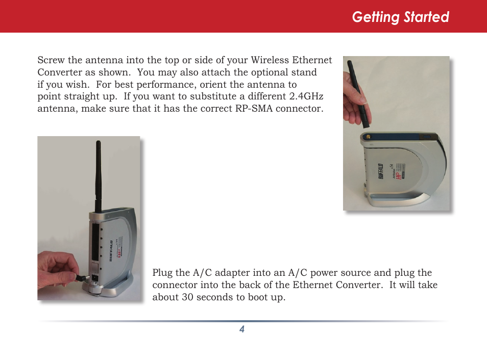 Getting started | Buffalo Technology WLI-TX4-G54HP User Manual | Page 4 / 30