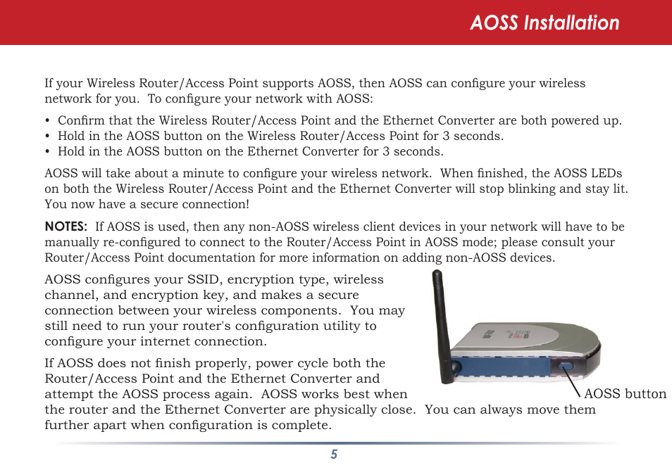 Aoss installation | Buffalo Technology WLI-TX4-G54HP User Manual | Page 5 / 30