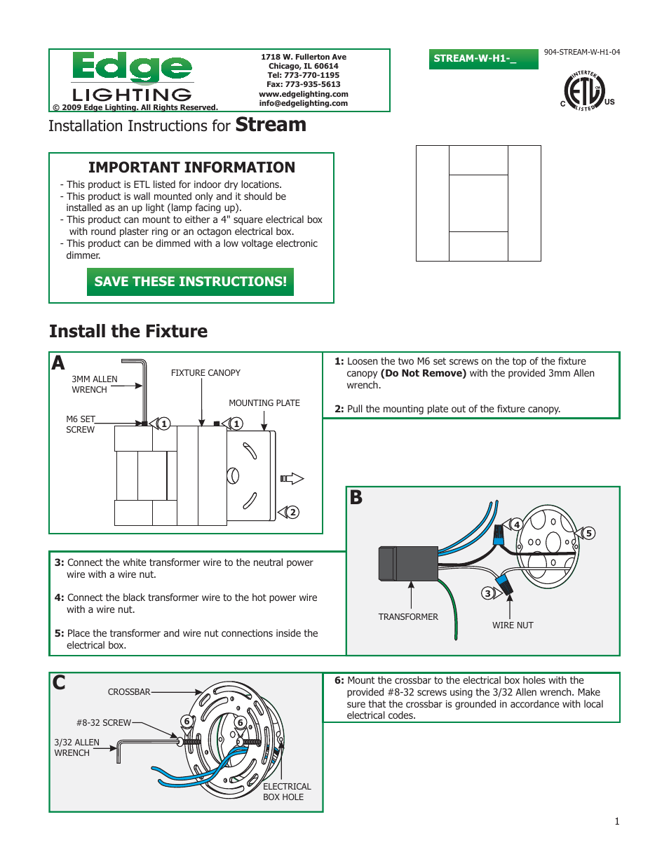 Edge Lighting Stream User Manual | 2 pages