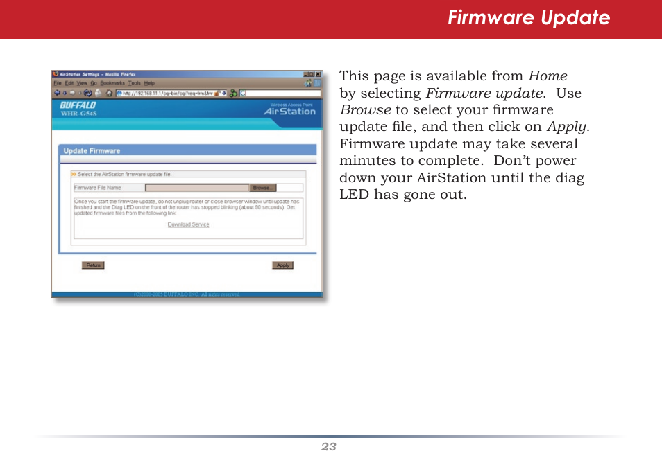 Firmware update | Buffalo Technology AirStation WHR-G54S User Manual | Page 23 / 93