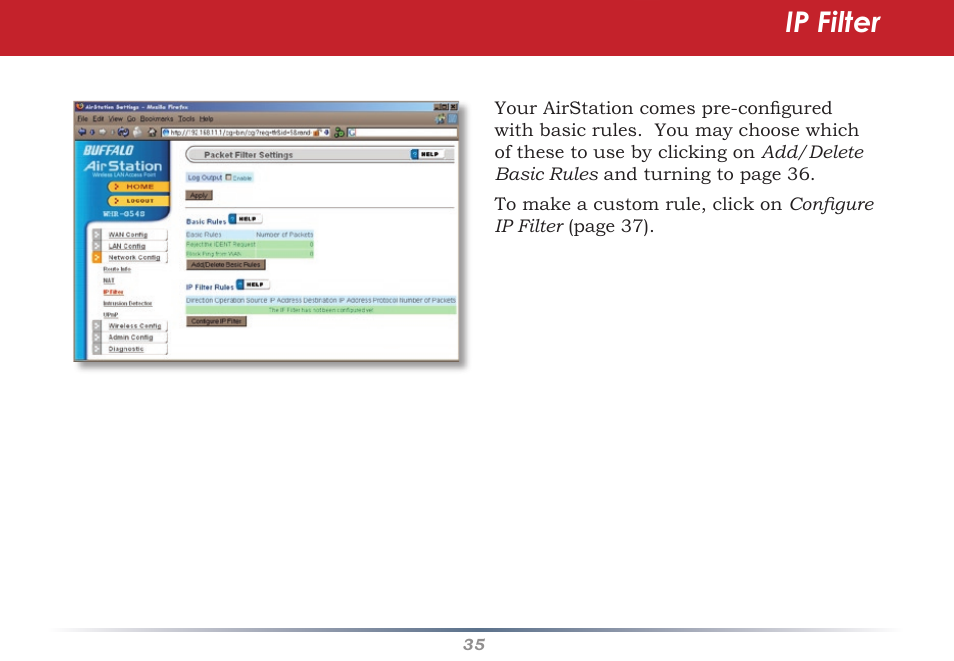 Ip filter | Buffalo Technology AirStation WHR-G54S User Manual | Page 35 / 93