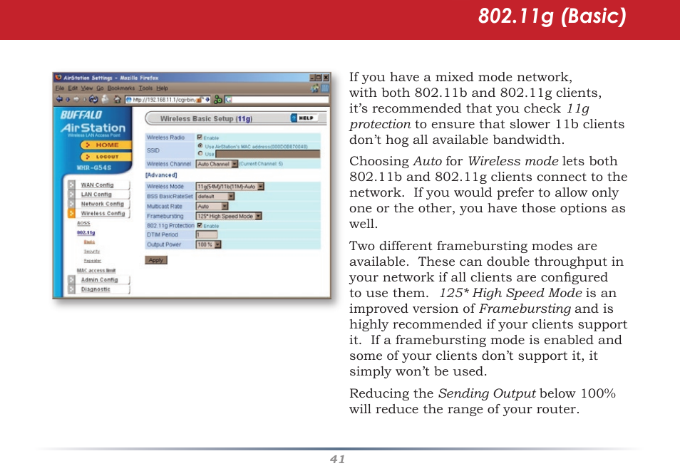 11g (basic) | Buffalo Technology AirStation WHR-G54S User Manual | Page 41 / 93