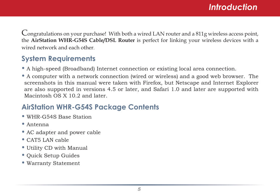 Introduction | Buffalo Technology AirStation WHR-G54S User Manual | Page 5 / 93