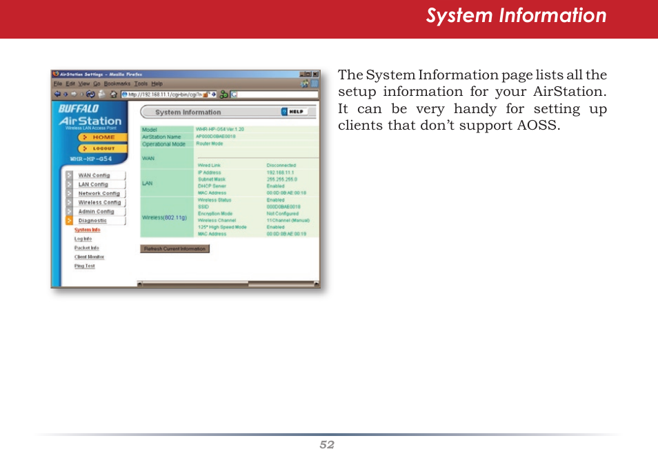 System information | Buffalo Technology AirStation WHR-G54S User Manual | Page 52 / 93