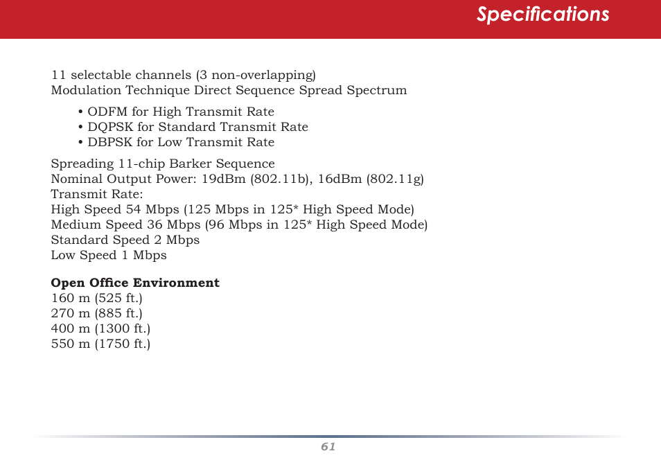 Specifications | Buffalo Technology AirStation WHR-G54S User Manual | Page 61 / 93