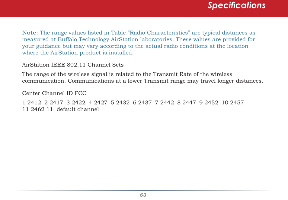 Specifications | Buffalo Technology AirStation WHR-G54S User Manual | Page 63 / 93