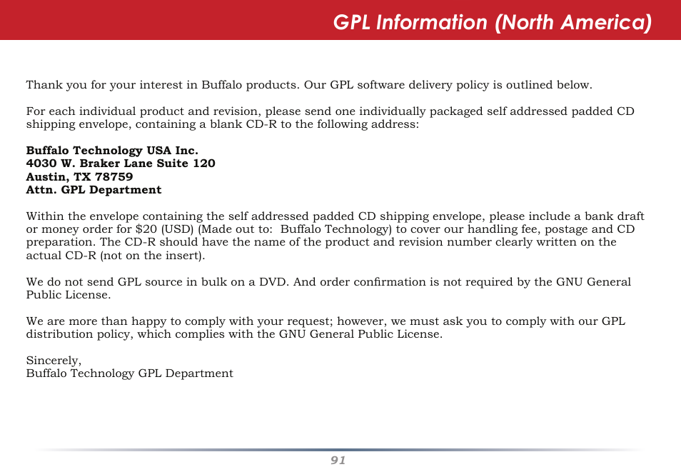 Gpl information (north america) | Buffalo Technology AirStation WHR-G54S User Manual | Page 91 / 93