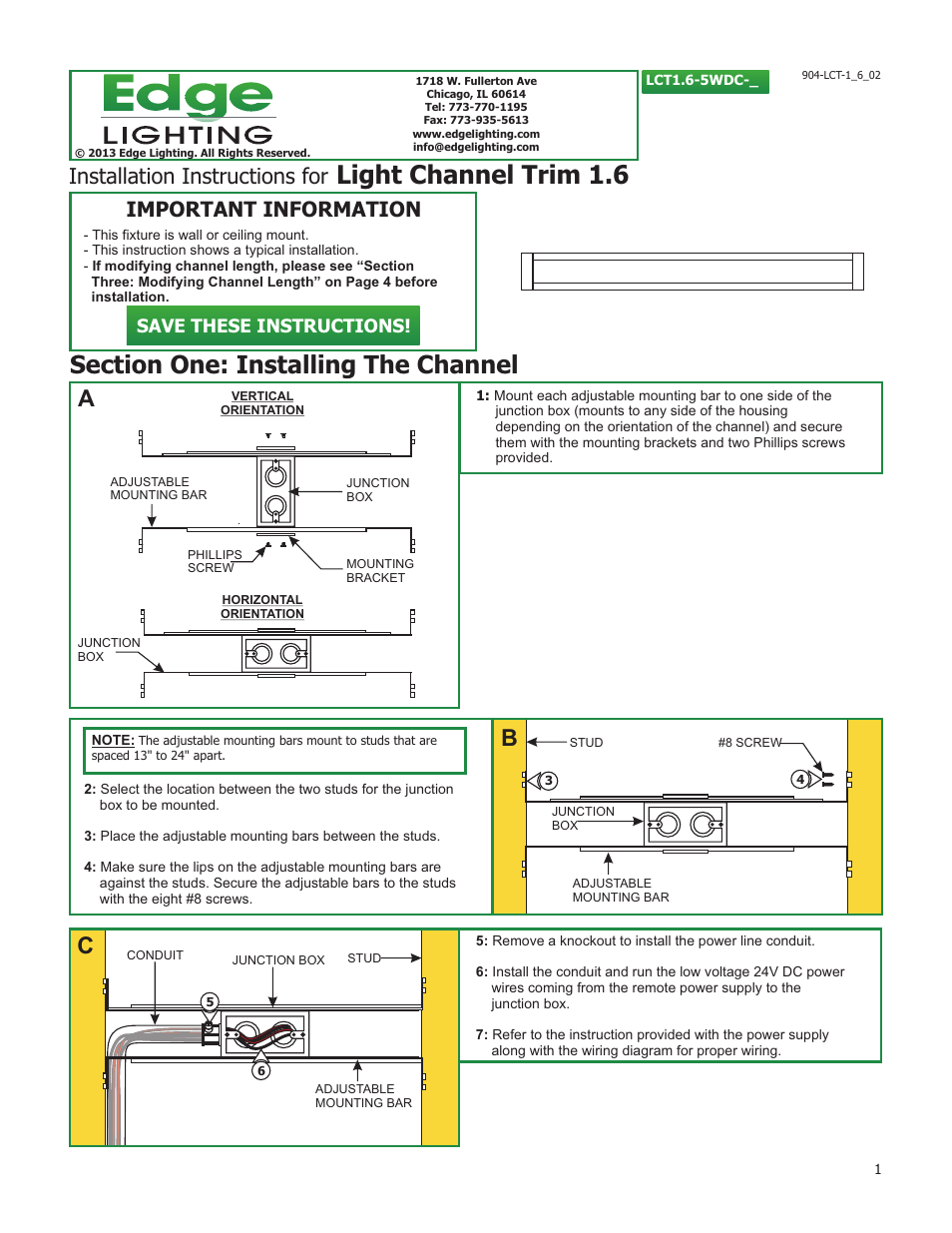 Edge Lighting Light Channel Trim 1.6 User Manual | 4 pages