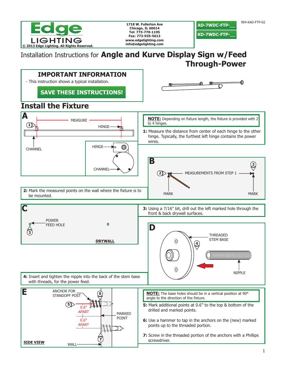 Edge Lighting Kurve Display Sign User Manual | 2 pages