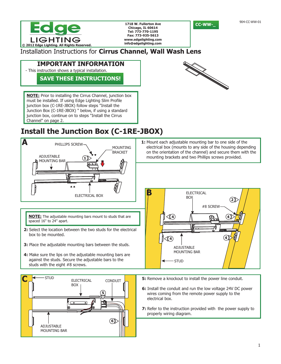 Edge Lighting Cirrus Channel, Wall Wash Lens User Manual | 4 pages