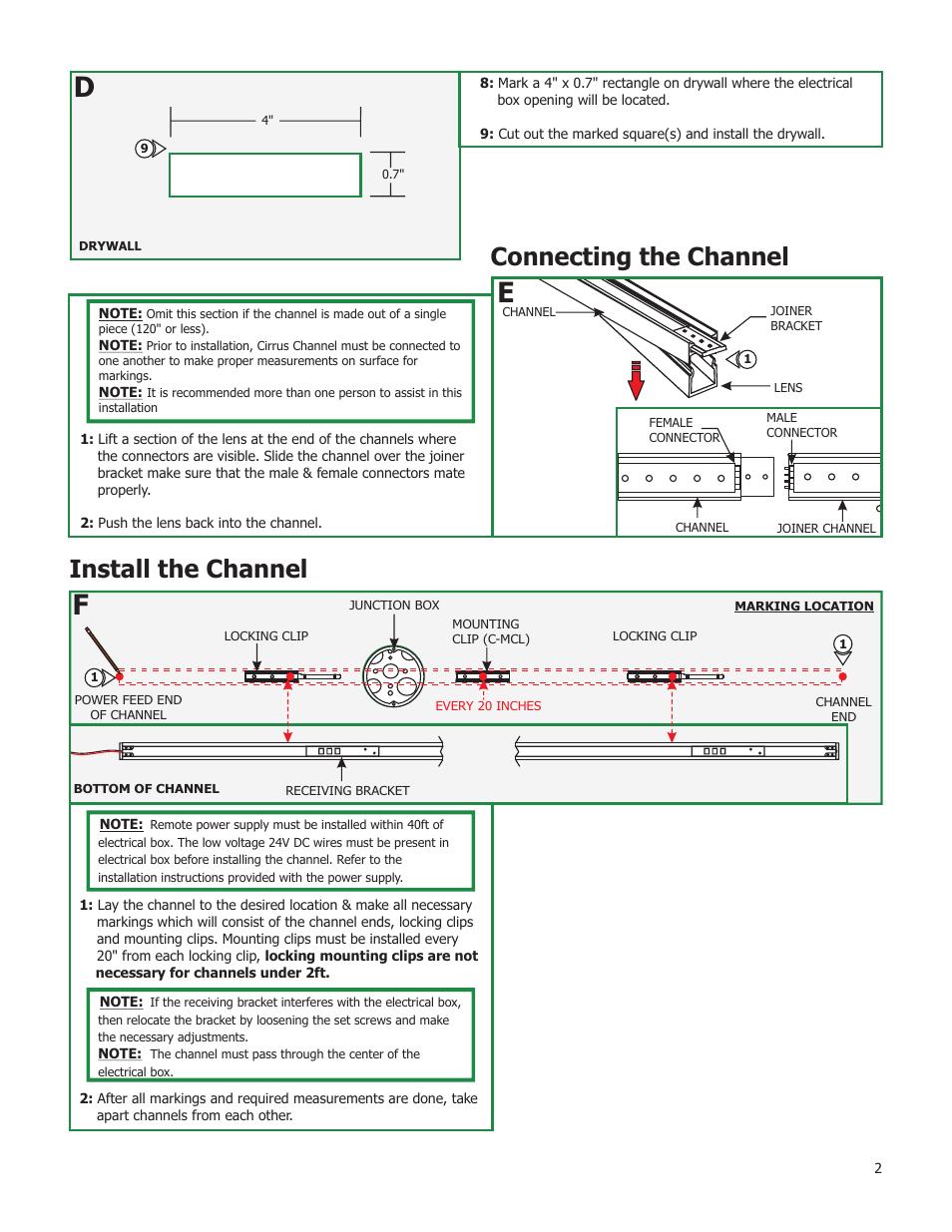 Connecting the channel, Install the channel | Edge Lighting Cirrus Channel, Square 1" Lens User Manual | Page 2 / 4