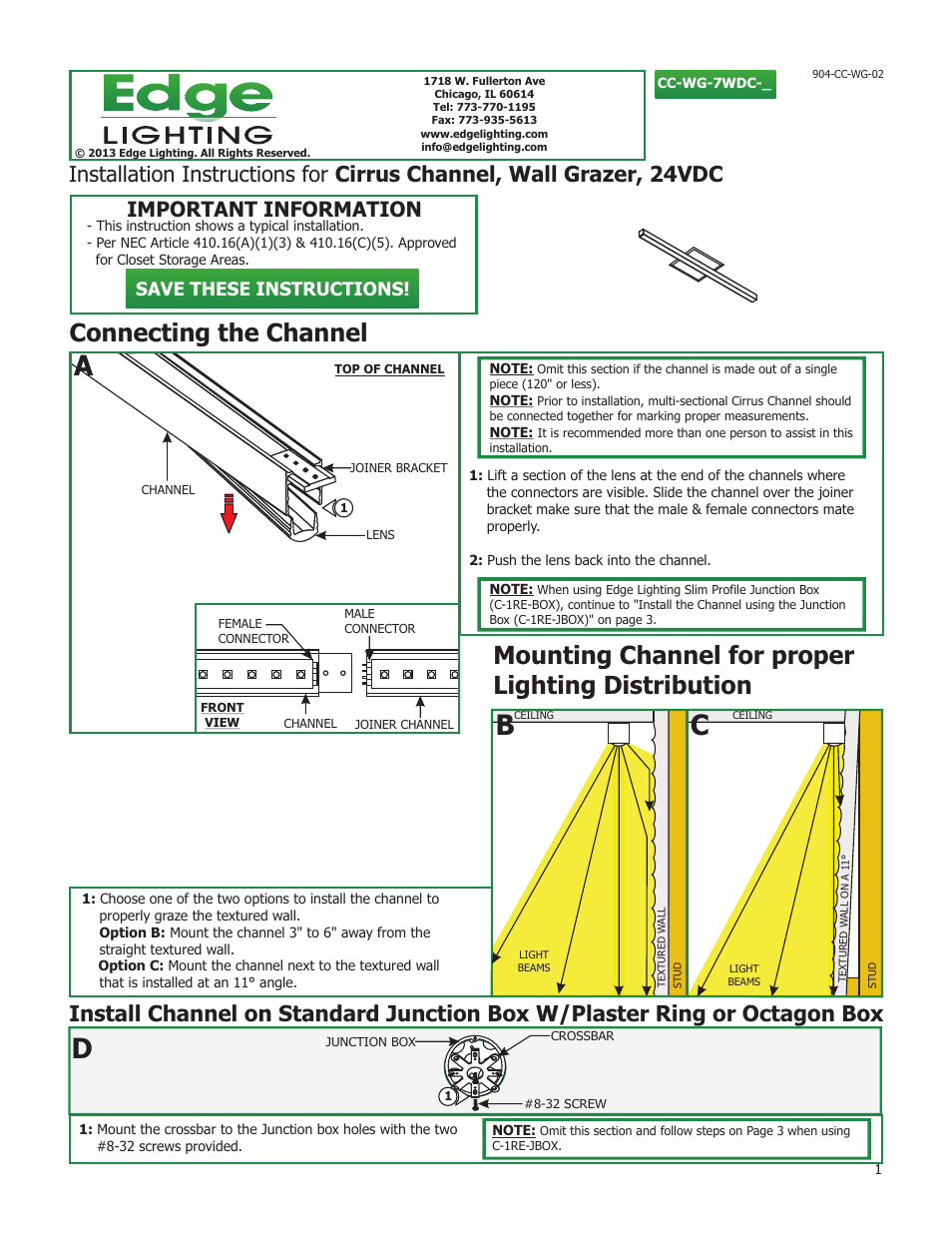 Edge Lighting Cirrus Channel, Wall Grazer User Manual | 5 pages