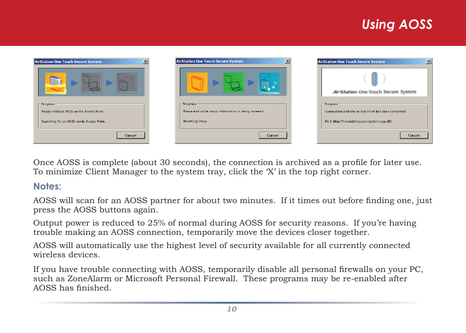 Using aoss | Buffalo Technology WLI-U2-G300N User Manual | Page 10 / 13