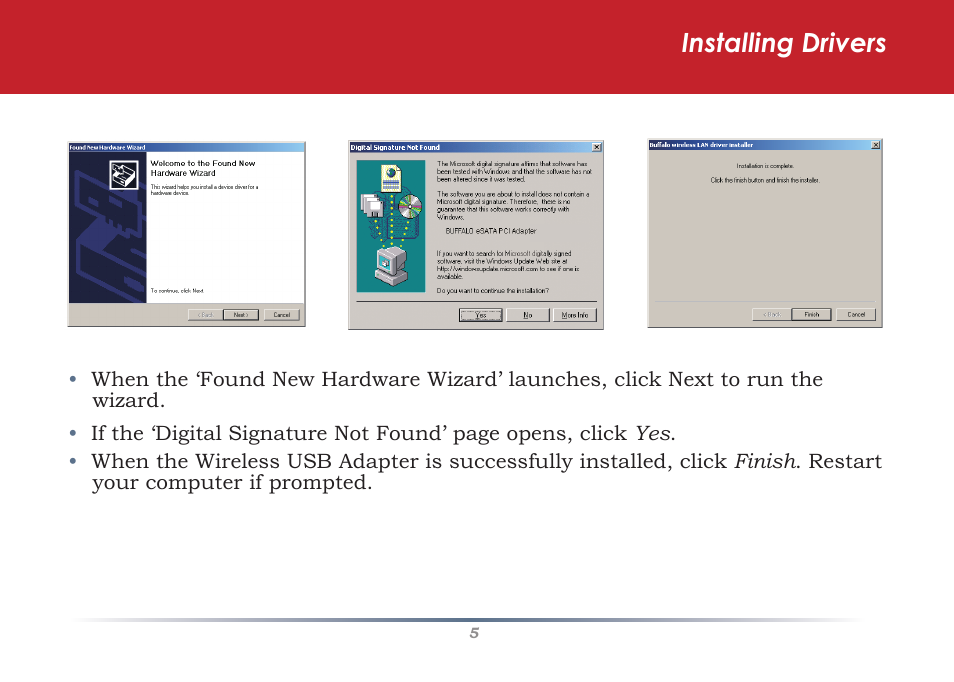 Installing drivers | Buffalo Technology WLI-U2-G300N User Manual | Page 5 / 13