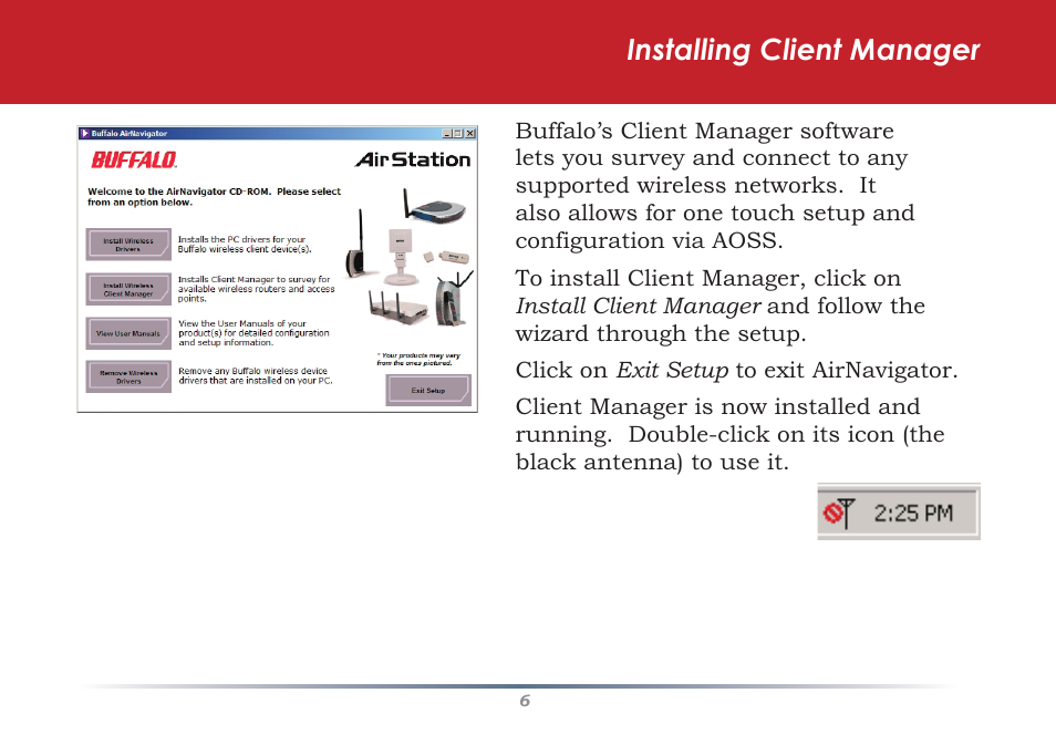 Installing client manager | Buffalo Technology WLI-U2-G300N User Manual | Page 6 / 13