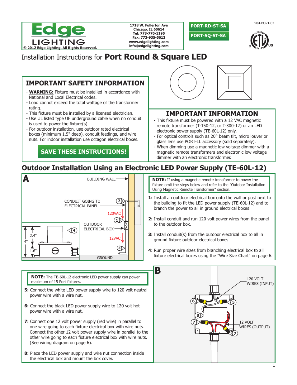 Edge Lighting Port LED Components User Manual | 6 pages