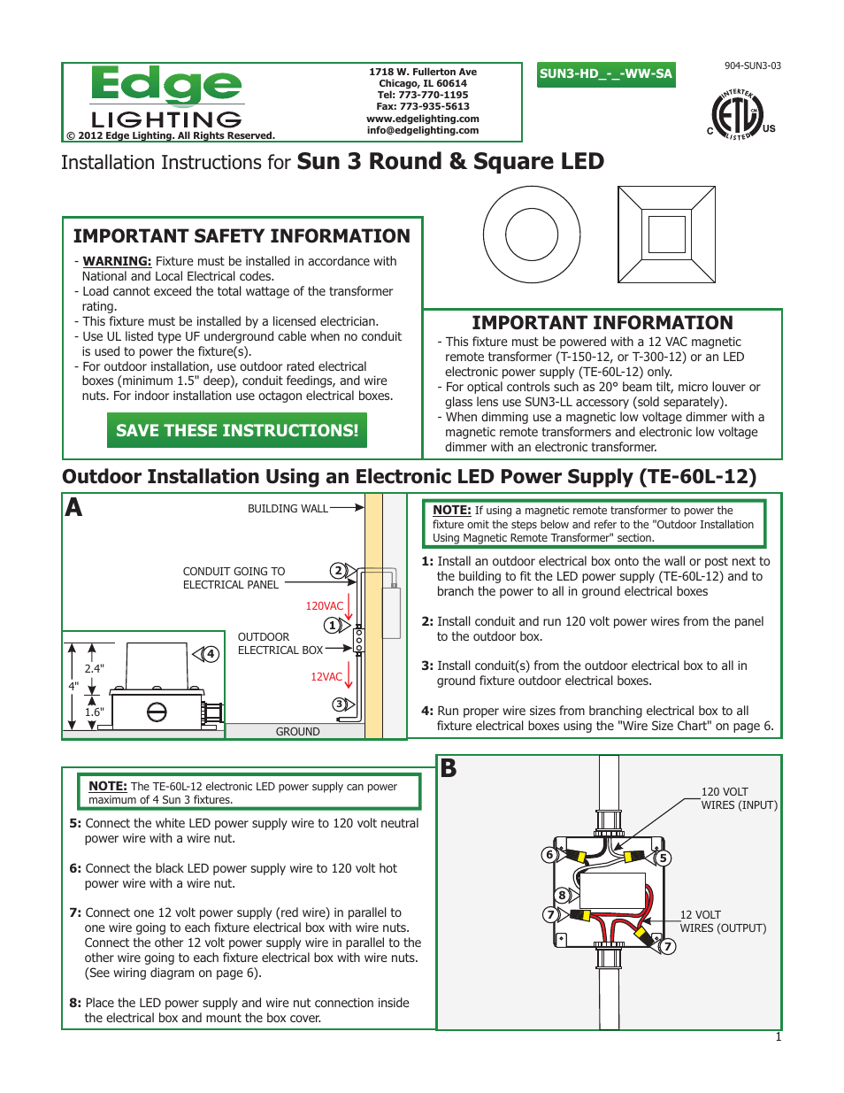 Edge Lighting Sun 3 LED Components User Manual | 6 pages