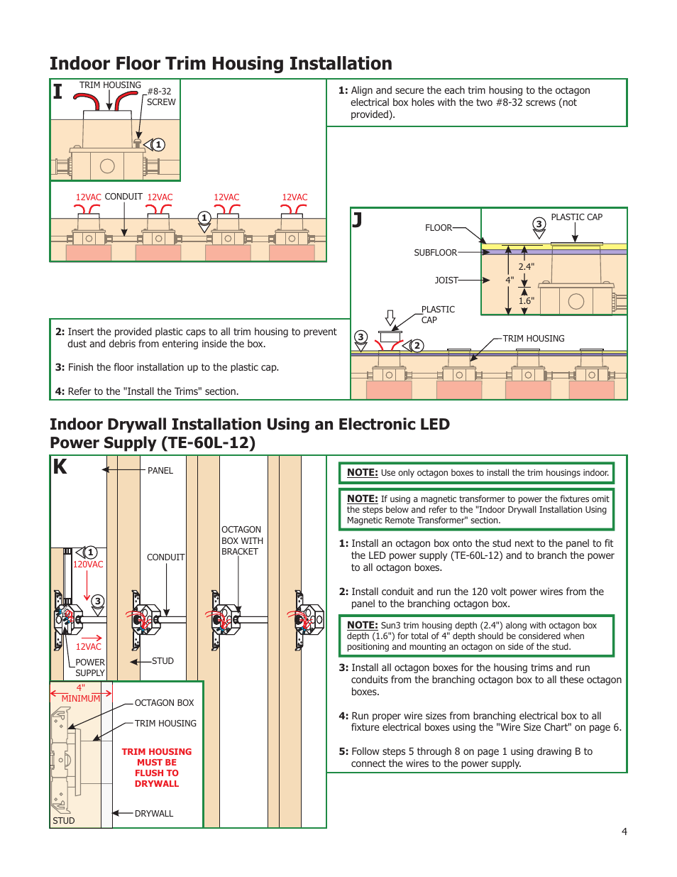 Indoor floor trim housing installation | Edge Lighting Sun 3 LED Components User Manual | Page 4 / 6