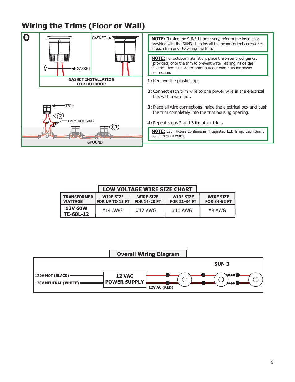 Wiring the trims (floor or wall) | Edge Lighting Sun 3 LED Components User Manual | Page 6 / 6