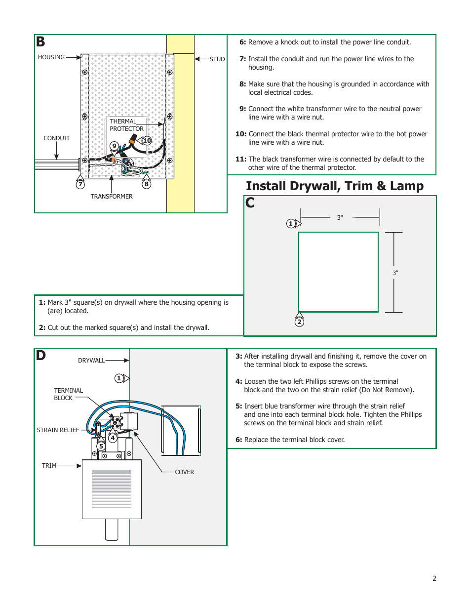 Install drywall, trim & lamp | Edge Lighting Vision 3 User Manual | Page 2 / 3