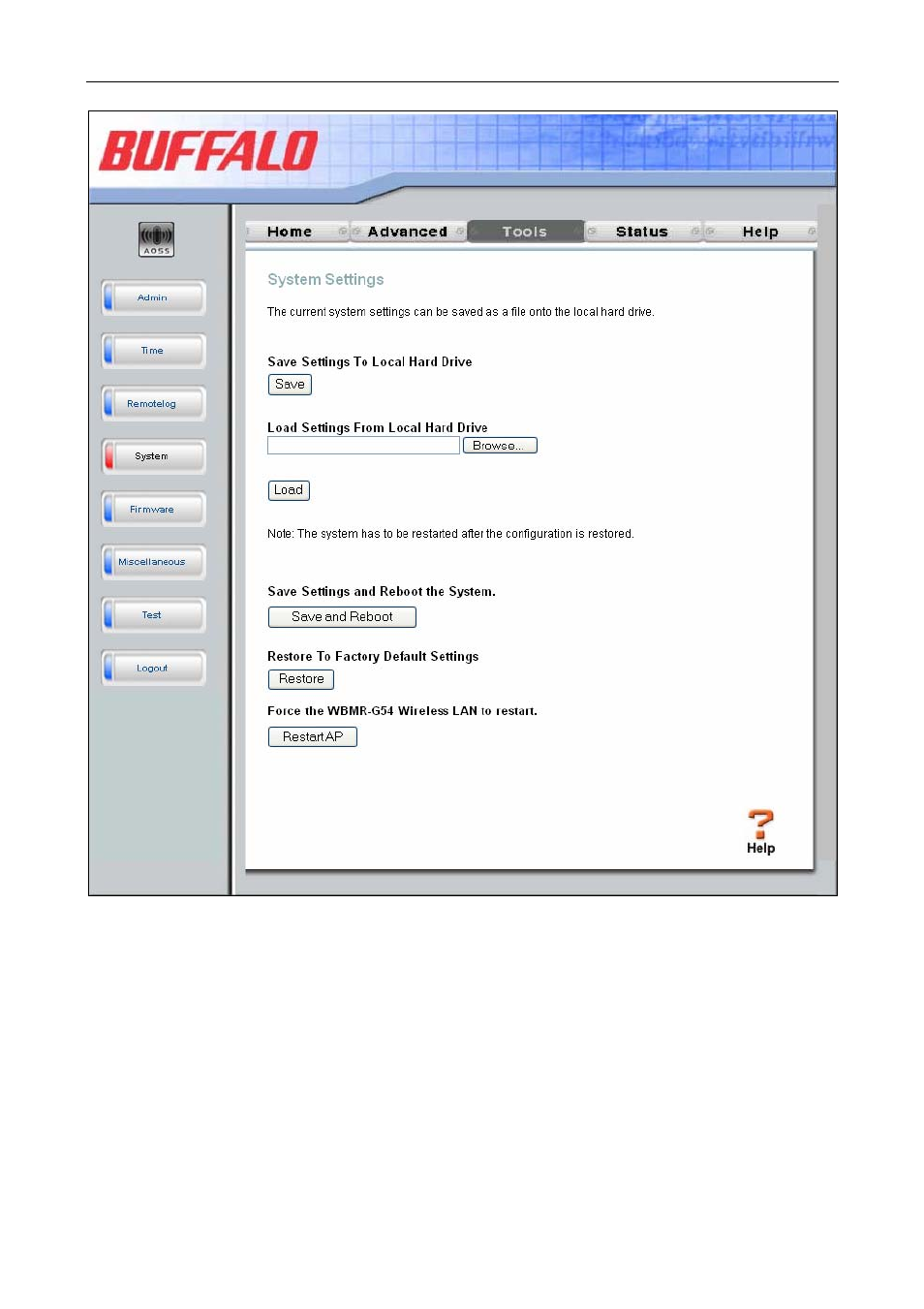 Restore factory default settings | Buffalo Technology WBMR-G54 User Manual | Page 100 / 121