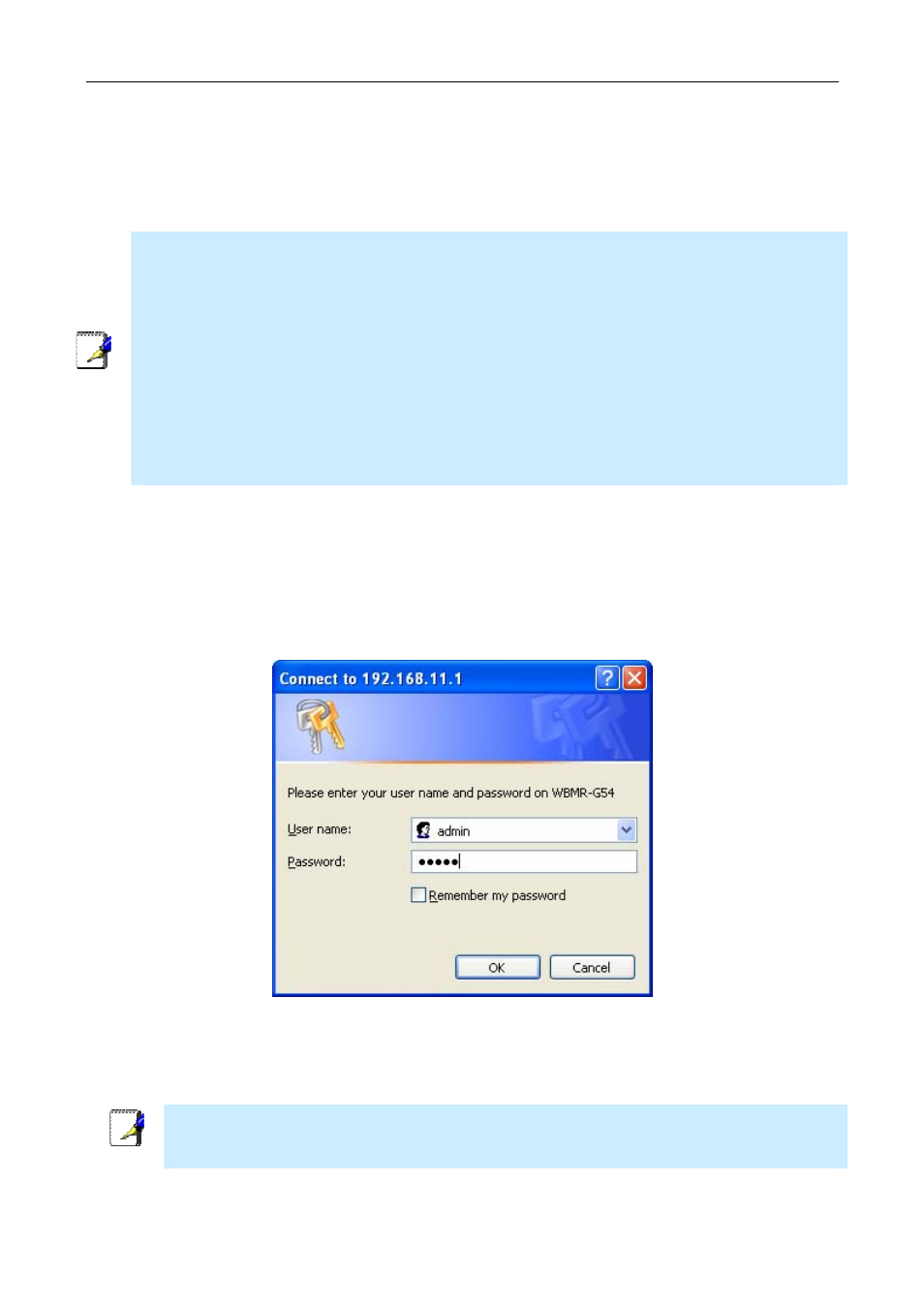 Access the configuration manager, Login to home page | Buffalo Technology WBMR-G54 User Manual | Page 22 / 121