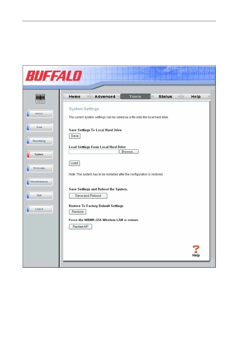 Save settings and reboot | Buffalo Technology WBMR-G54 User Manual | Page 62 / 121