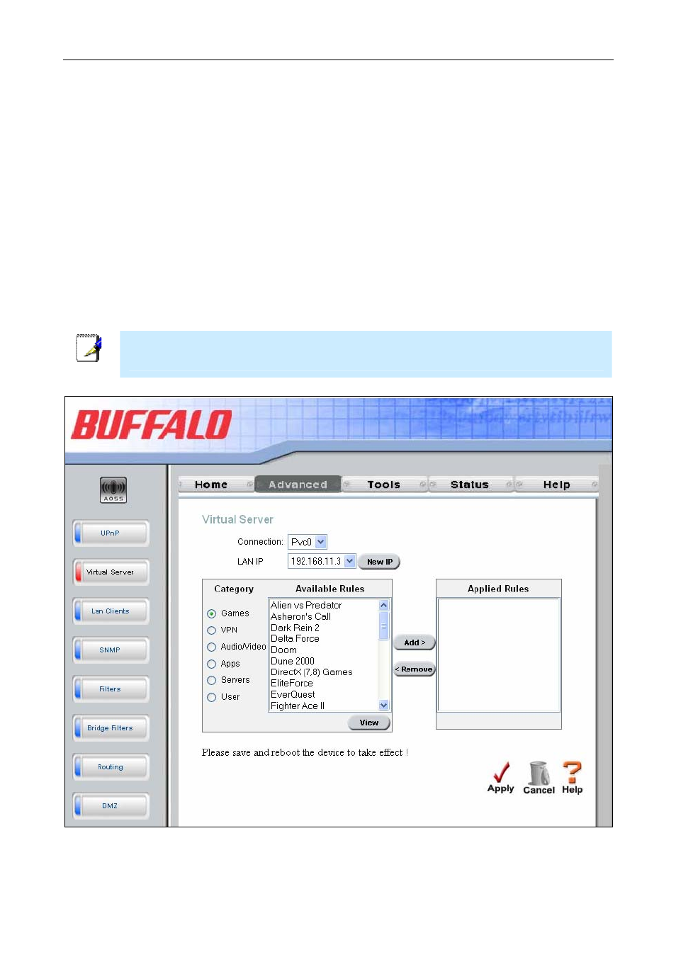 Virtual server | Buffalo Technology WBMR-G54 User Manual | Page 68 / 121