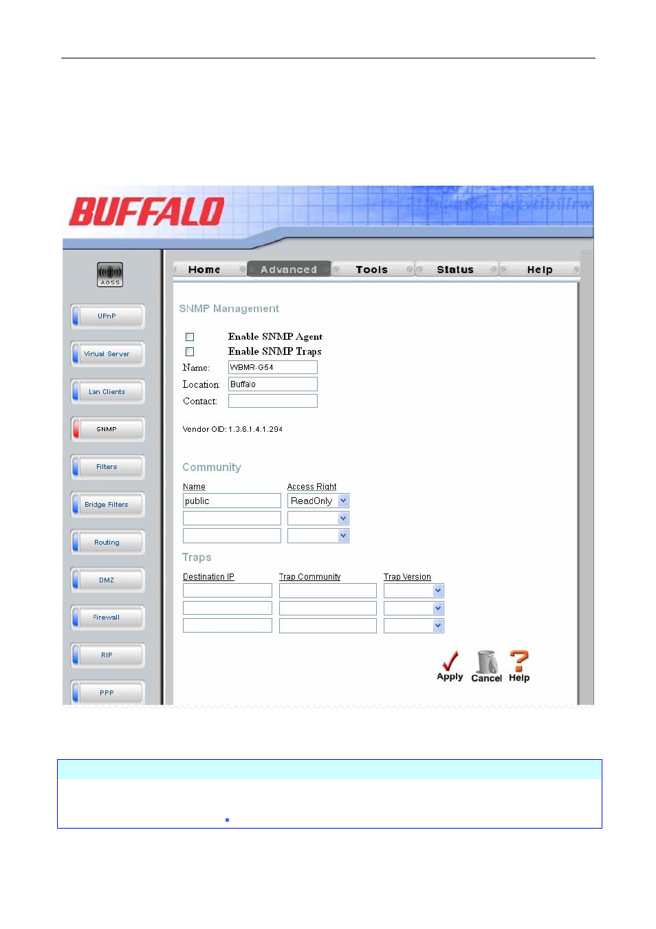 Snmp | Buffalo Technology WBMR-G54 User Manual | Page 72 / 121