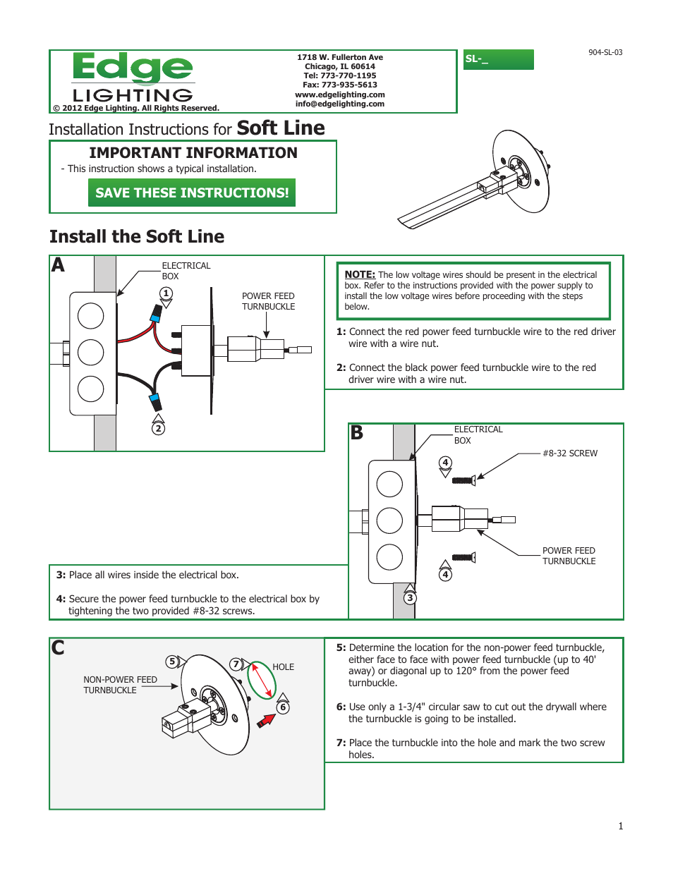Edge Lighting Soft Line Mounting Hardware for Indirect Lighting User Manual | 2 pages