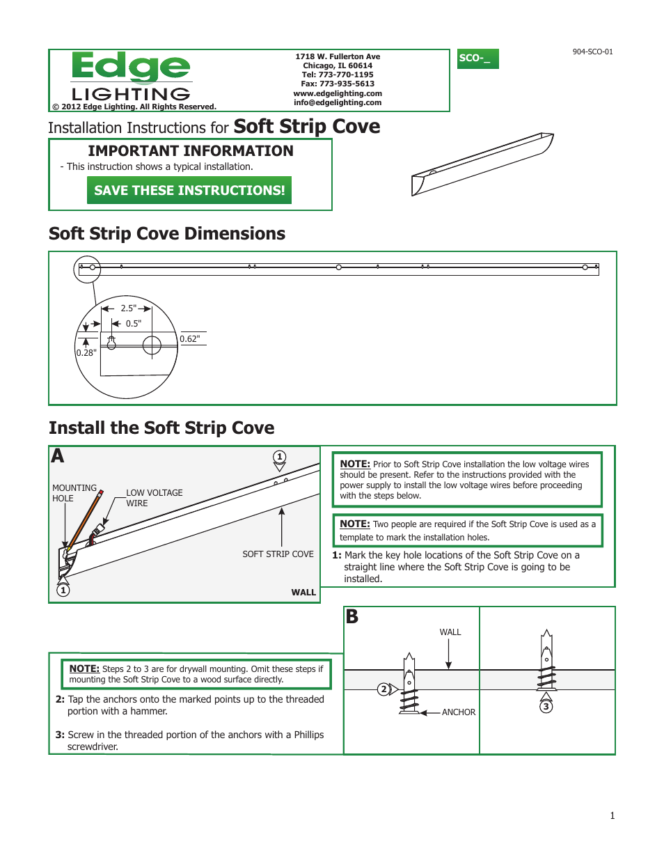 Edge Lighting Soft Strip Cove Square System User Manual | 2 pages