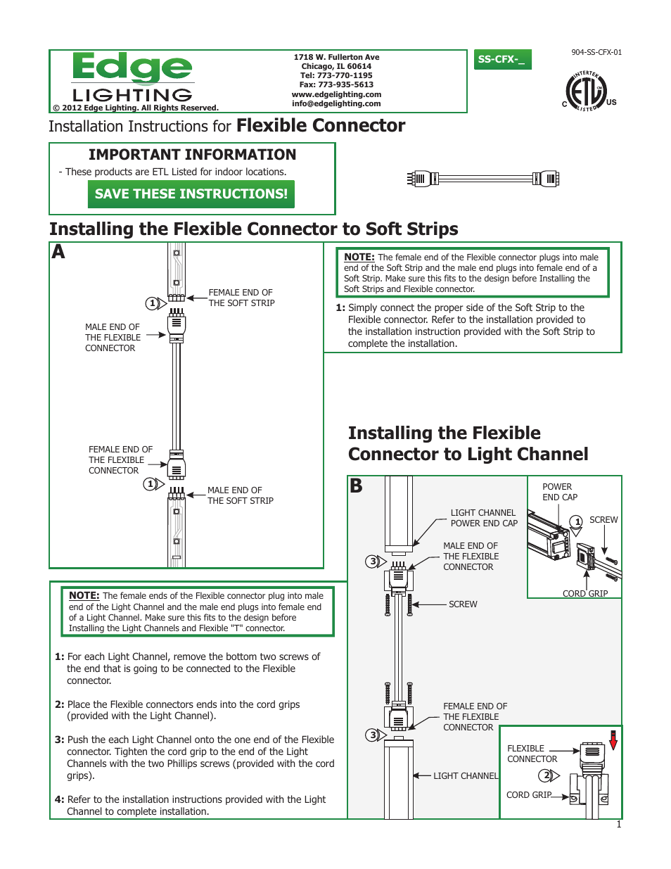 Edge Lighting Flexible Connectors User Manual | 1 page
