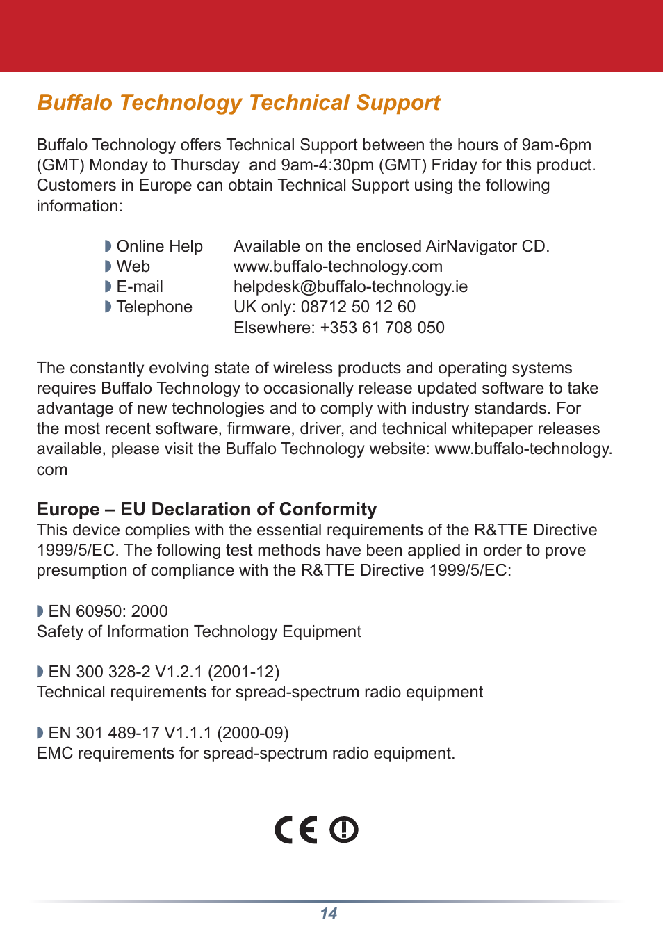Buffalo technology technical support | Buffalo Technology WHR-HP-G54 User Manual | Page 14 / 16