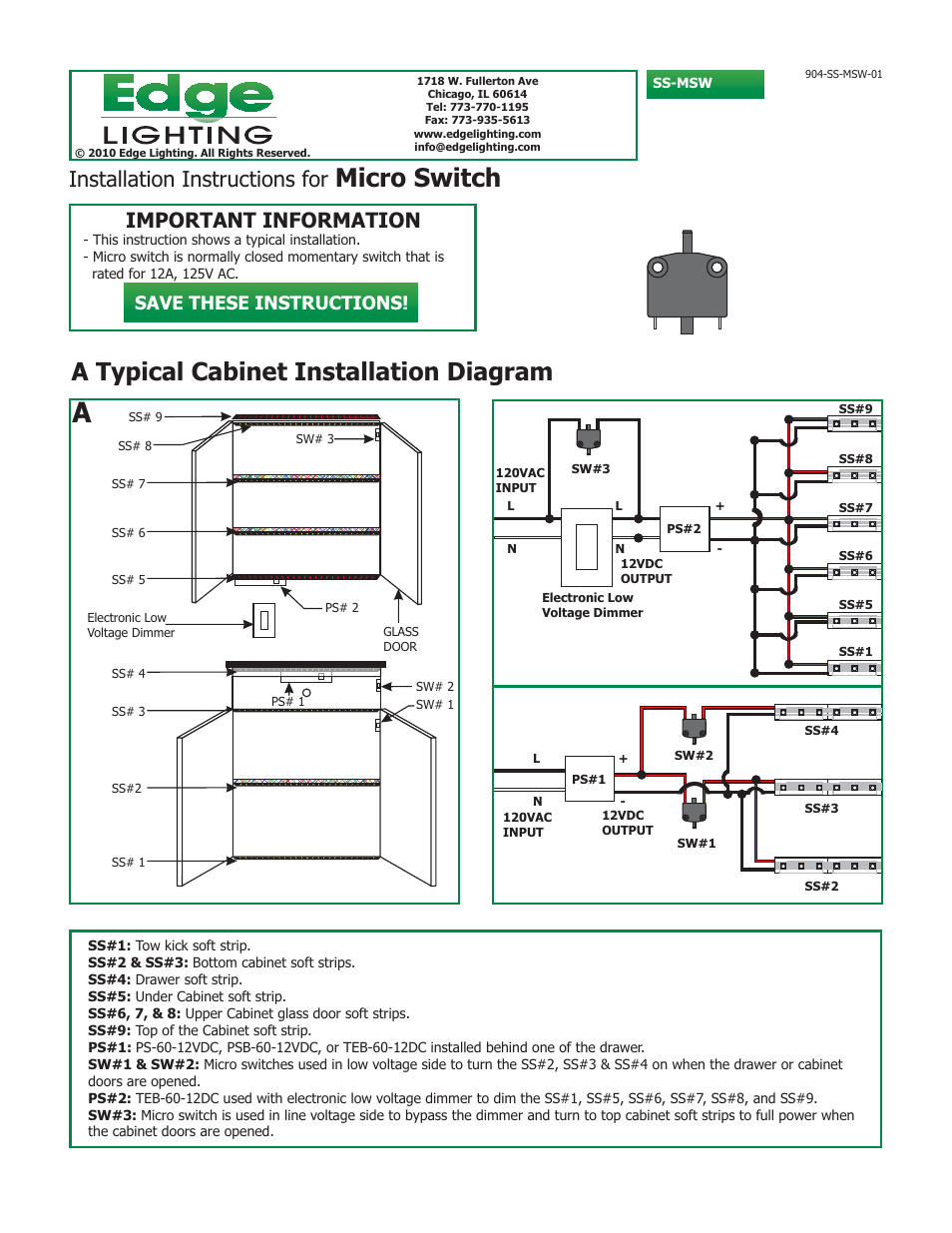 Edge Lighting Micro Switch User Manual | 2 pages