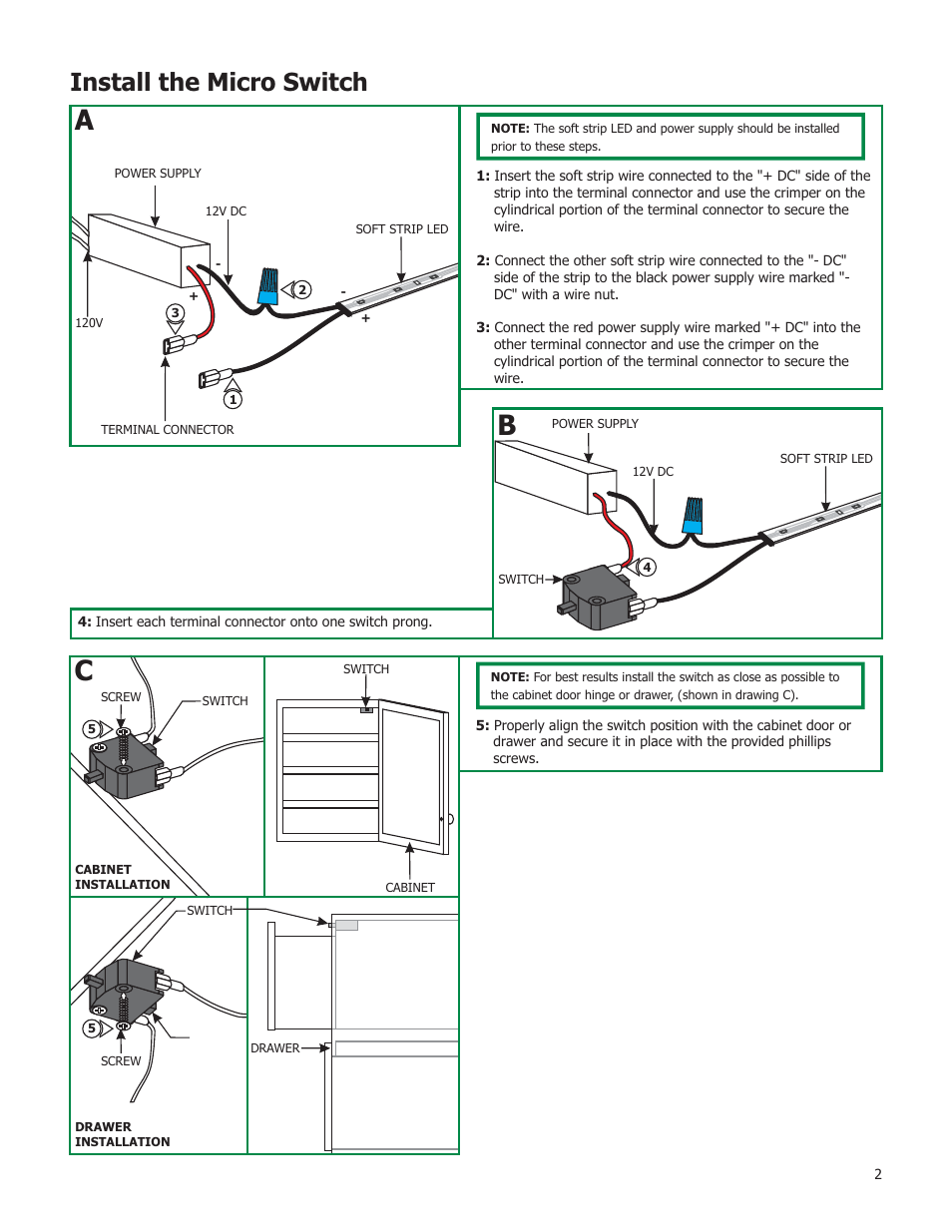Install the micro switch | Edge Lighting Micro Switch User Manual | Page 2 / 2