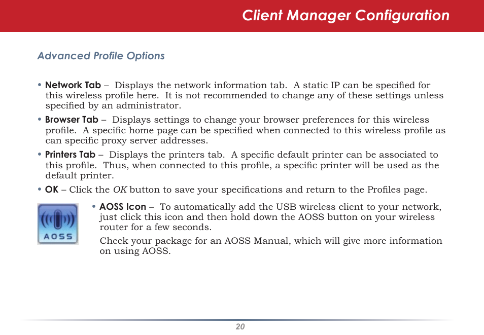 Client manager configuration | Buffalo Technology WLI2-PCI-G54S User Manual | Page 20 / 45