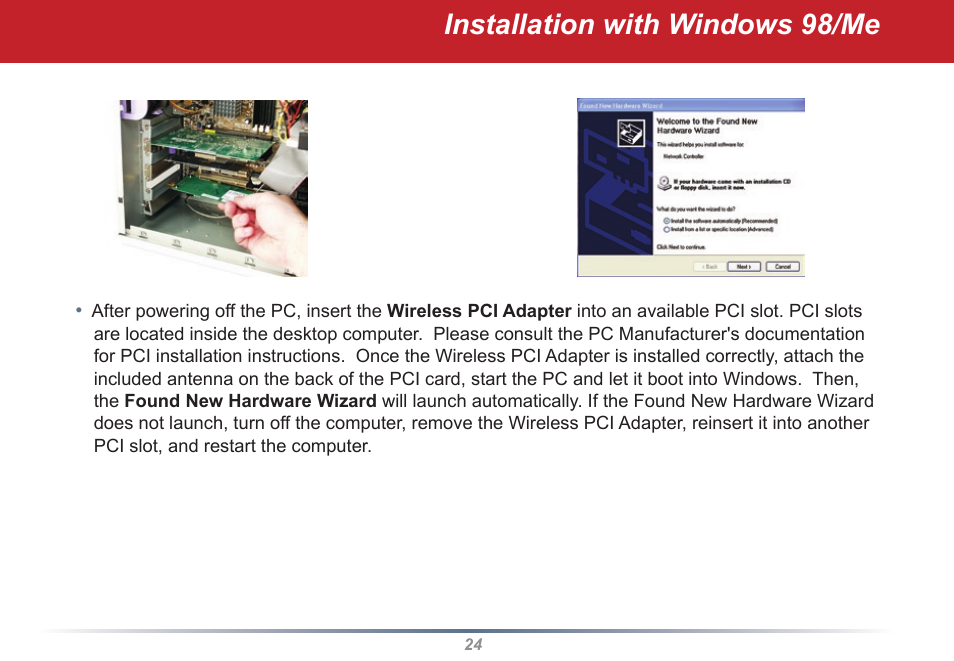 Installation with windows /me | Buffalo Technology WLI2-PCI-G54S User Manual | Page 24 / 45