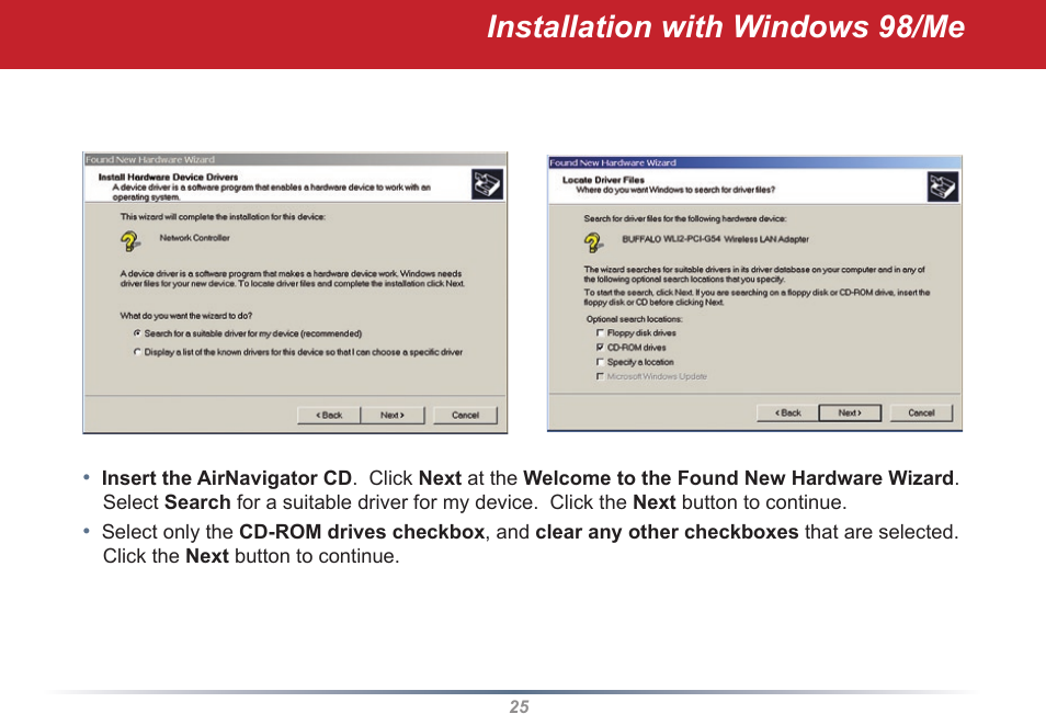 Installation with windows /me | Buffalo Technology WLI2-PCI-G54S User Manual | Page 25 / 45