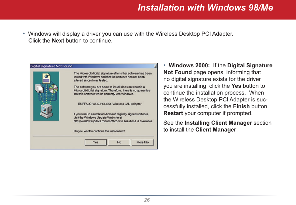 Installation with windows /me | Buffalo Technology WLI2-PCI-G54S User Manual | Page 26 / 45
