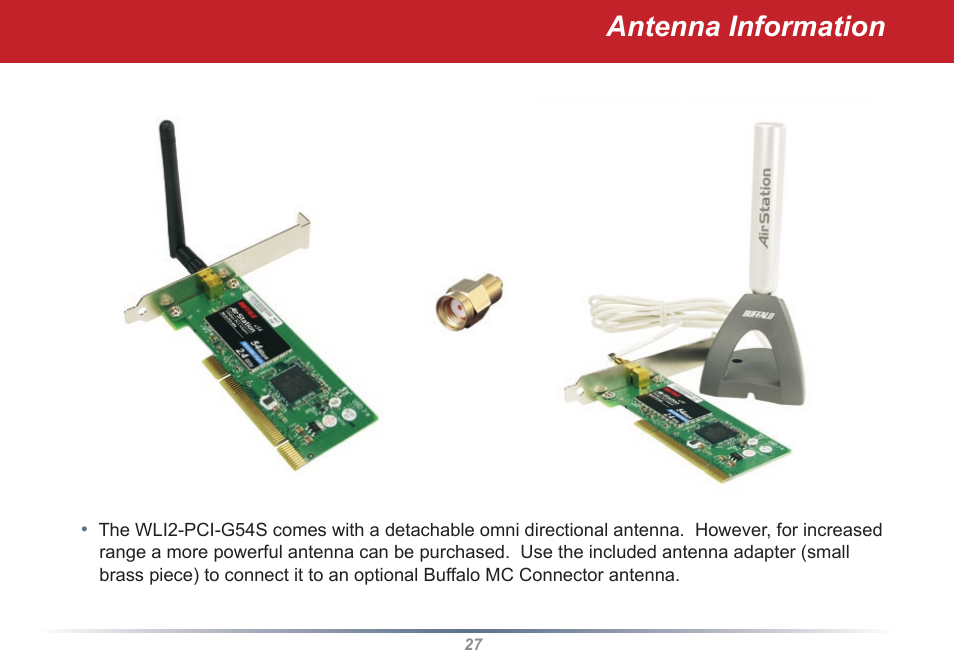 Antenna information | Buffalo Technology WLI2-PCI-G54S User Manual | Page 27 / 45