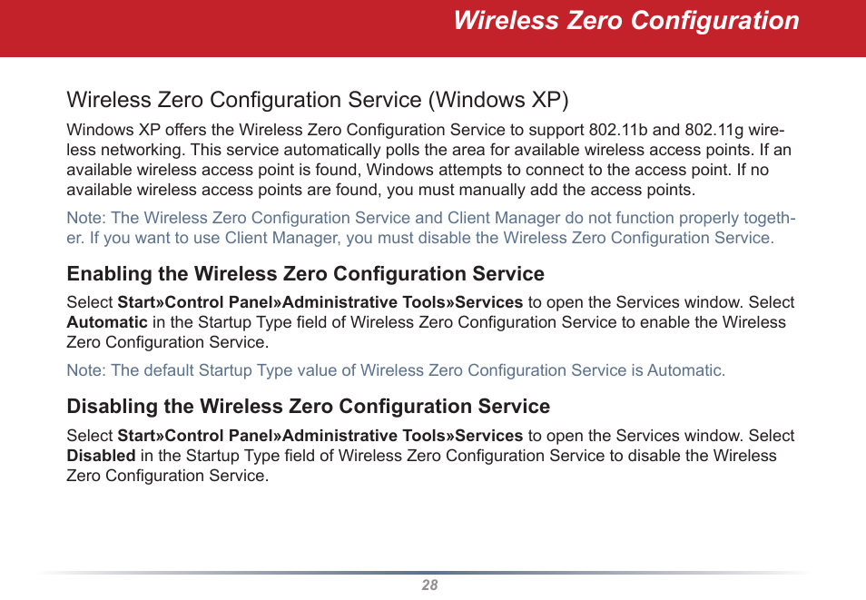 Wireless zero configuration, Wireless zero configuration service (windows xp) | Buffalo Technology WLI2-PCI-G54S User Manual | Page 28 / 45