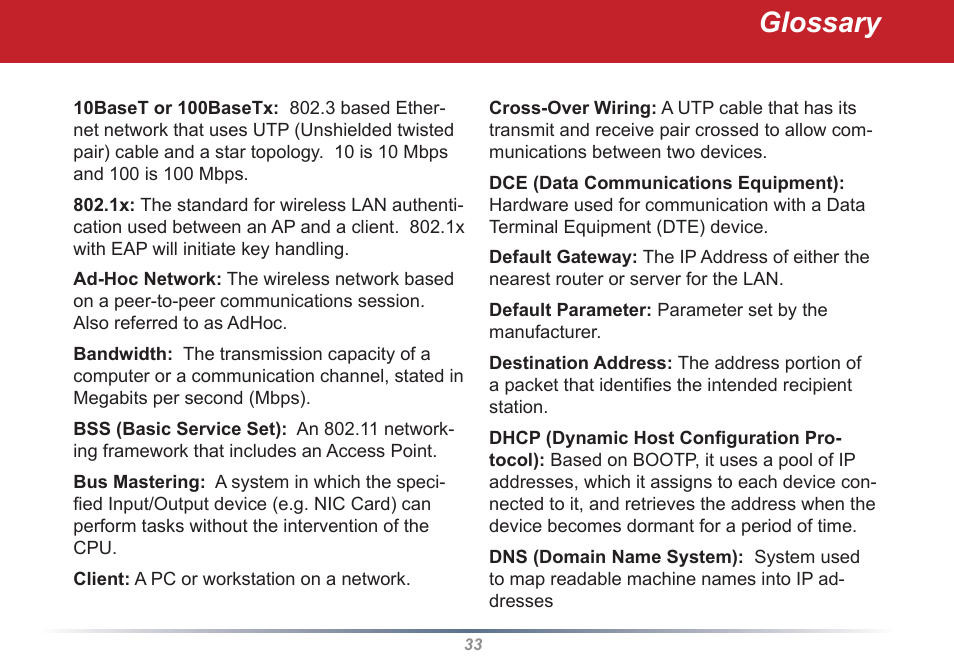 Glossary | Buffalo Technology WLI2-PCI-G54S User Manual | Page 33 / 45