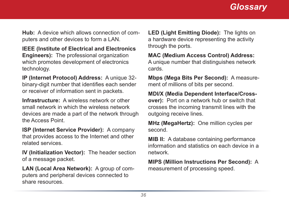 Glossary | Buffalo Technology WLI2-PCI-G54S User Manual | Page 36 / 45