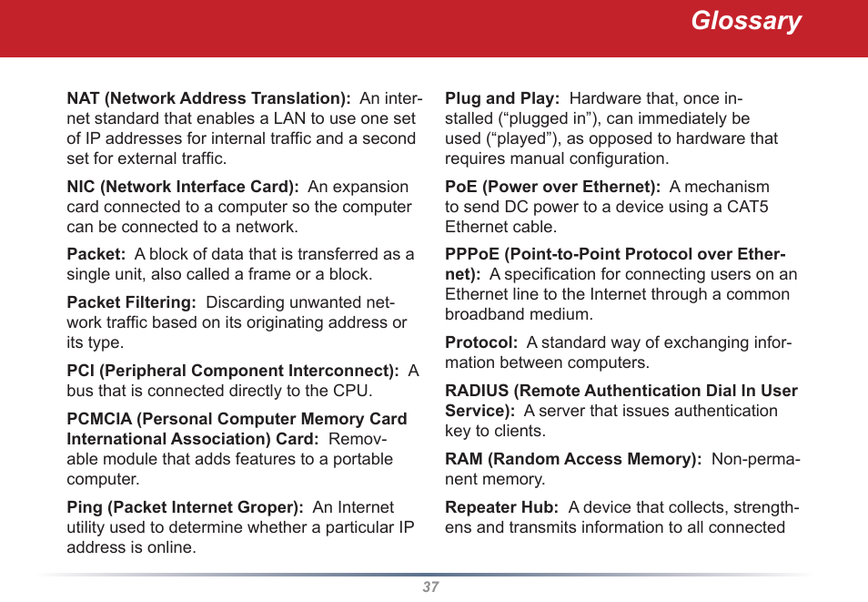 Glossary | Buffalo Technology WLI2-PCI-G54S User Manual | Page 37 / 45