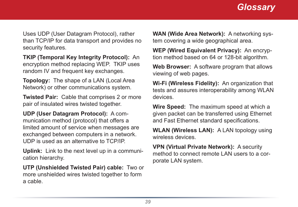 Glossary | Buffalo Technology WLI2-PCI-G54S User Manual | Page 39 / 45