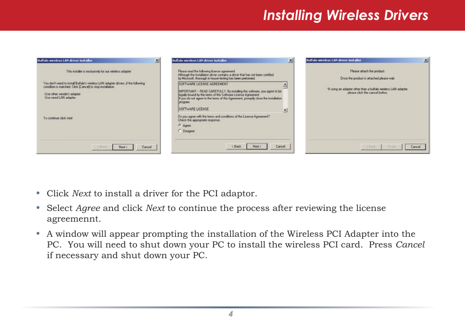 Installing wireless drivers | Buffalo Technology WLI2-PCI-G54S User Manual | Page 4 / 45