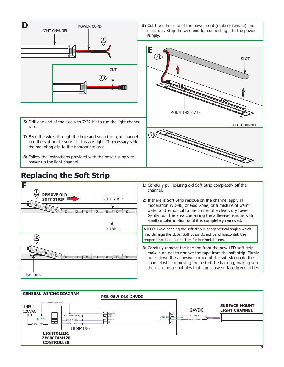 Replacing the soft strip | Edge Lighting Light Channel, Millwork 24V User Manual | Page 2 / 2