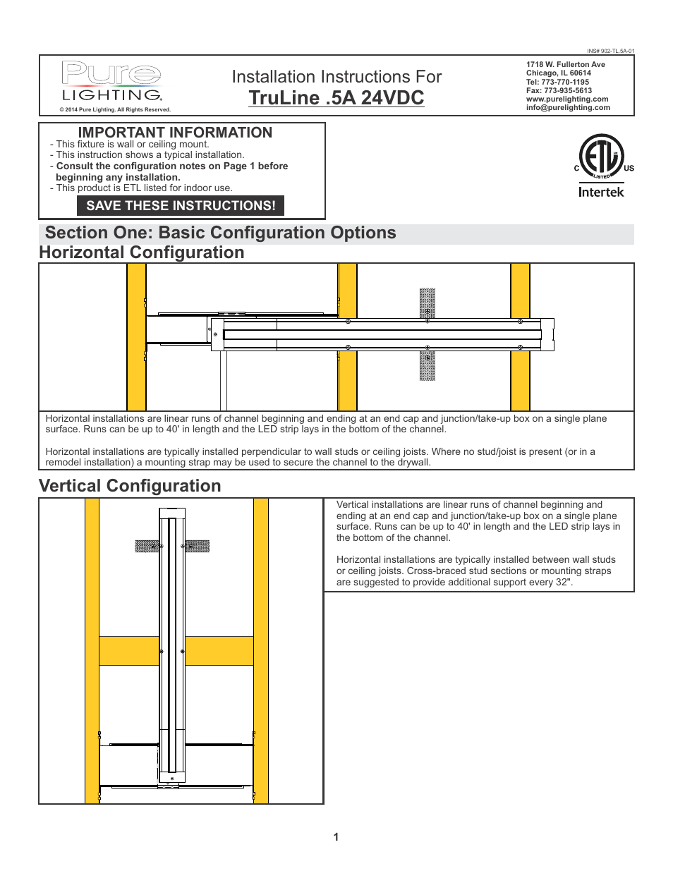 Edge Lighting TruLine .5A, 24VDC - Plaster-In LED System User Manual | 17 pages