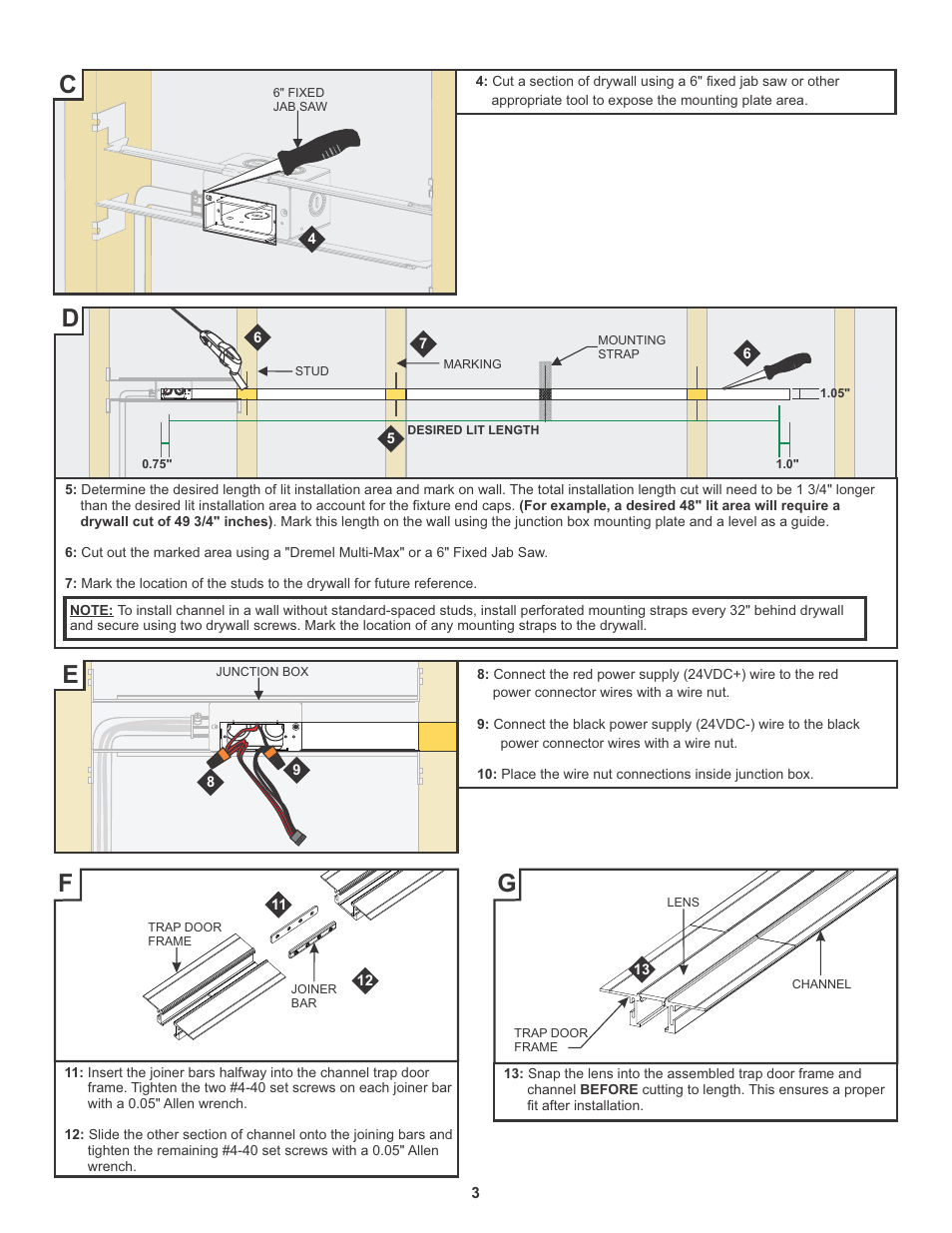 Edge Lighting TruLine .5A, 24VDC - Plaster-In LED System User Manual | Page 3 / 17