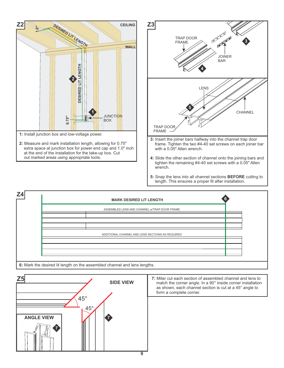 Z2 z3 | Edge Lighting TruLine .5A, 24VDC - Plaster-In LED System User Manual | Page 9 / 17